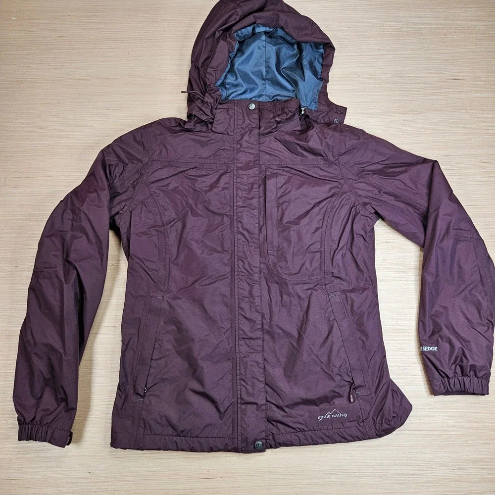Eddie Bauer WeatherEdge Jacket Women M Purple Hooded Waterproof Rain Shell